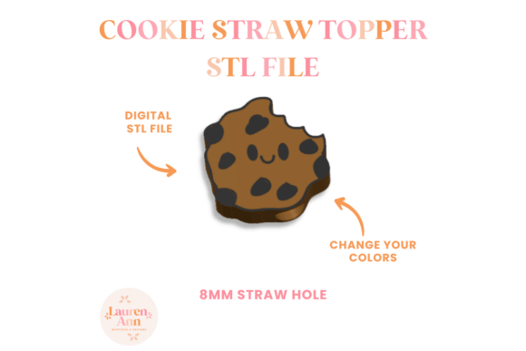 Chocolate Chip Cookie Straw Topper STL 8