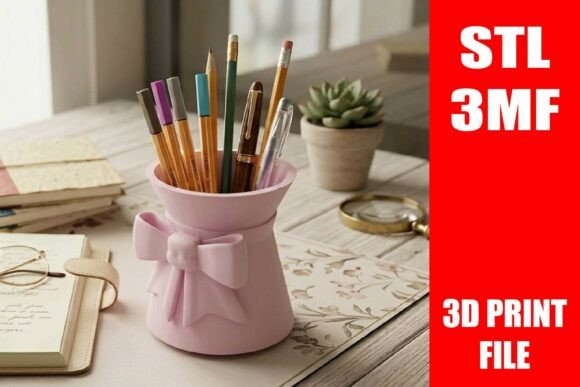 Ribbon Bow Pencil Holder STL 3D Print: A Stylish and Functional Addition to Your Workspace